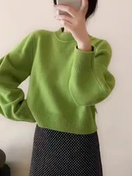 Simple semi-high round neck pure cashmere sweater women's autumn and winter loose long-sleeved thick pullover knit base