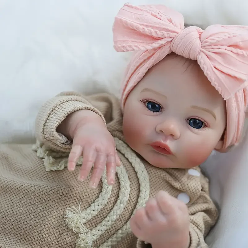 18 인치 부드러운 천 바디 메도우 비비 다시 태어난 소녀 페인트 머리카락 3D 페인트 피부 보이는 정맥 살아있는 신생아 인형