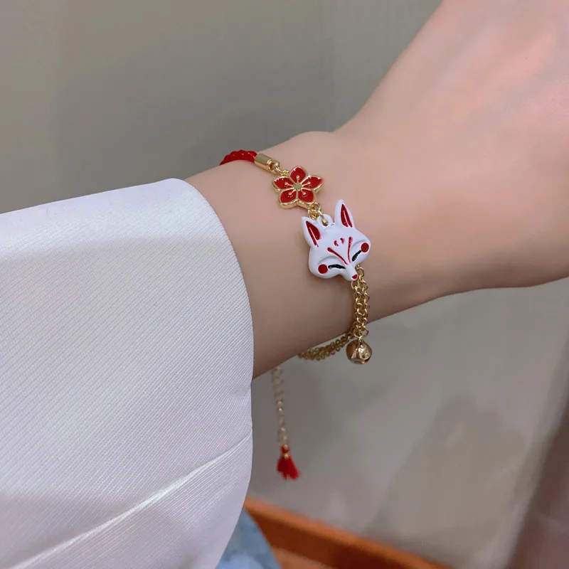 Steel Fun Jewelry Fashion Flower Cartoon Animal Bracelet for Women Cute Fox Vintage Jewelry Lucky Bell Gifts for Family Lovers