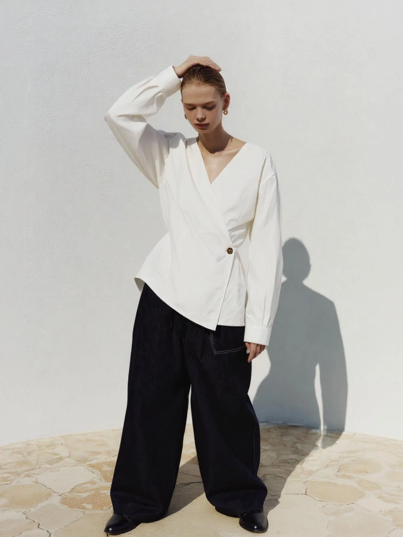 Women's Long Sleeve V-Neck Shirt Casual Daily Office Lady Top Side Decor Regular Fit Women's Clothing