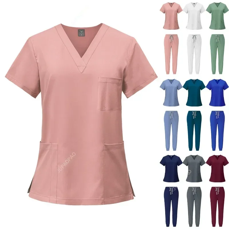New Scrubs Set Medical Uniforms Stretch Scrub Tops With Pocket Pants Nurse Uniform Doctor Surgery Overalls Beauty Salon Workwear