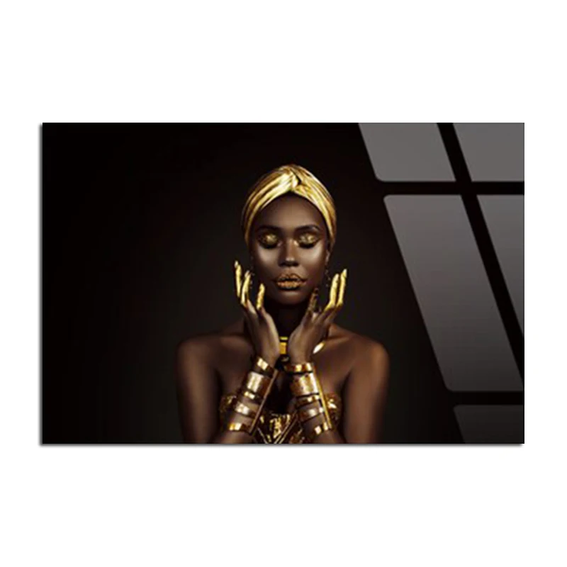

Golden Shiny Skin Beauty Posters and Prints Wall Art Picture African Woman Face Canvas Painting for Living Room Decor Mural