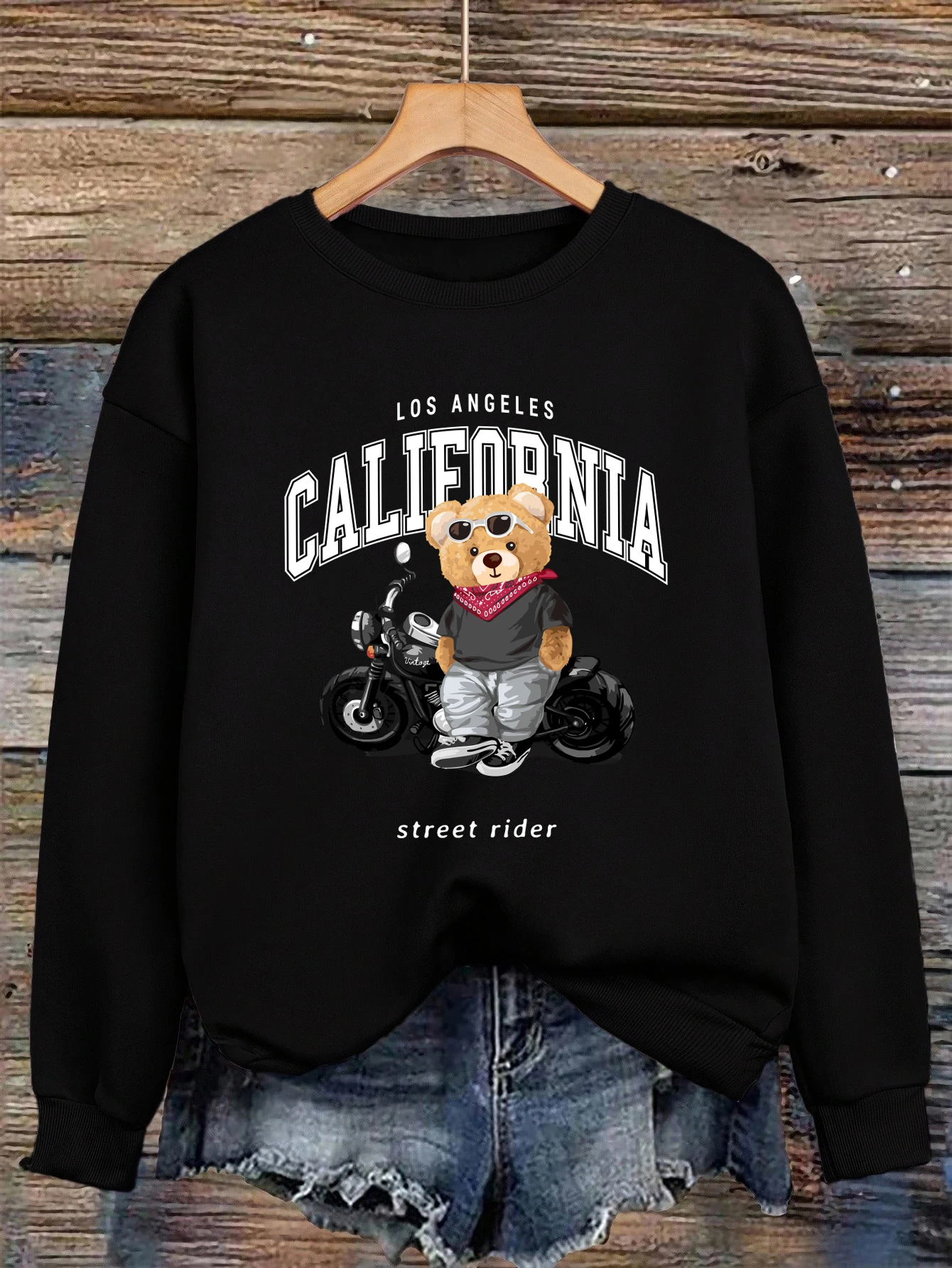 Street Rider Cool Bear Pattern Women Sweatshirt O-Neck Autumn Streetwear Unisex Jogging Casual Clothes Loose Fleece Pullover