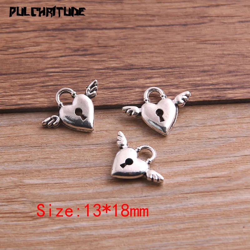 20PCS 12*16mm Two Color Vintage Metal Zinc Alloy Wing love Heart Charms Fit Jewelry Pendant Charms Makings