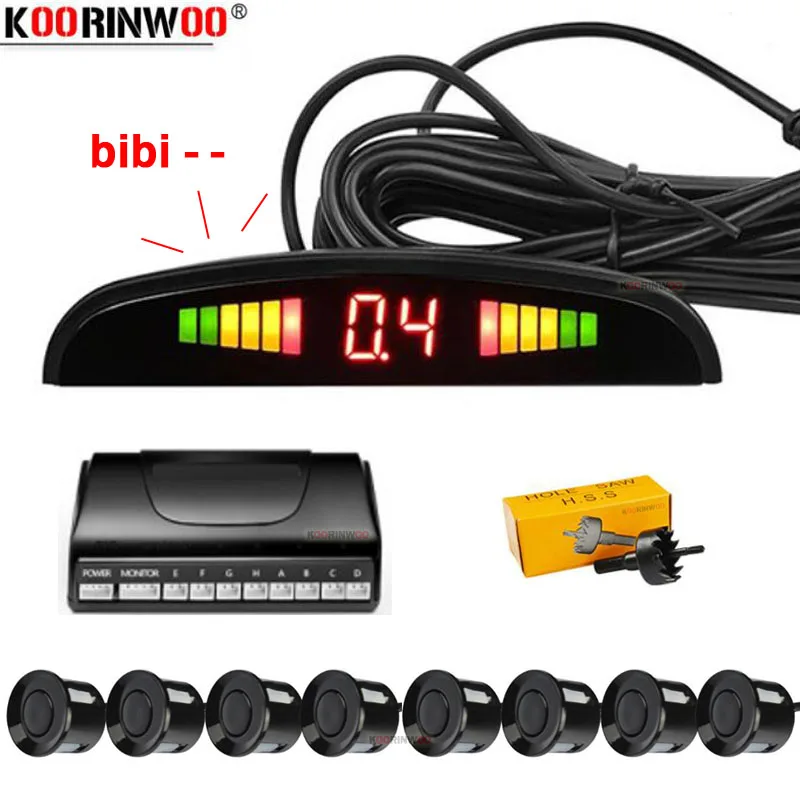 

Koorinwoo LED Screen Parktronic For Cars Parking Sensor 8 Radars Sound Alert Indicator Beep 22mm Parking Assistance Black Silver