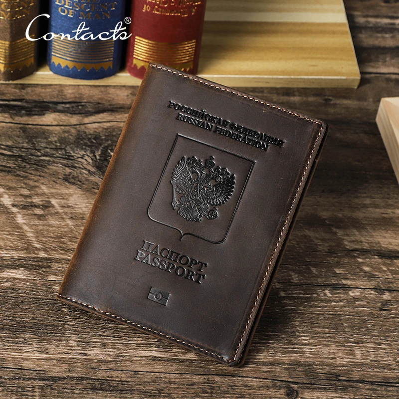 

CONTACT'S Genuine Leather Russian Federation Passport Wallets RU Passport Cover Card Holder Russia Travel Wallet Passport Case