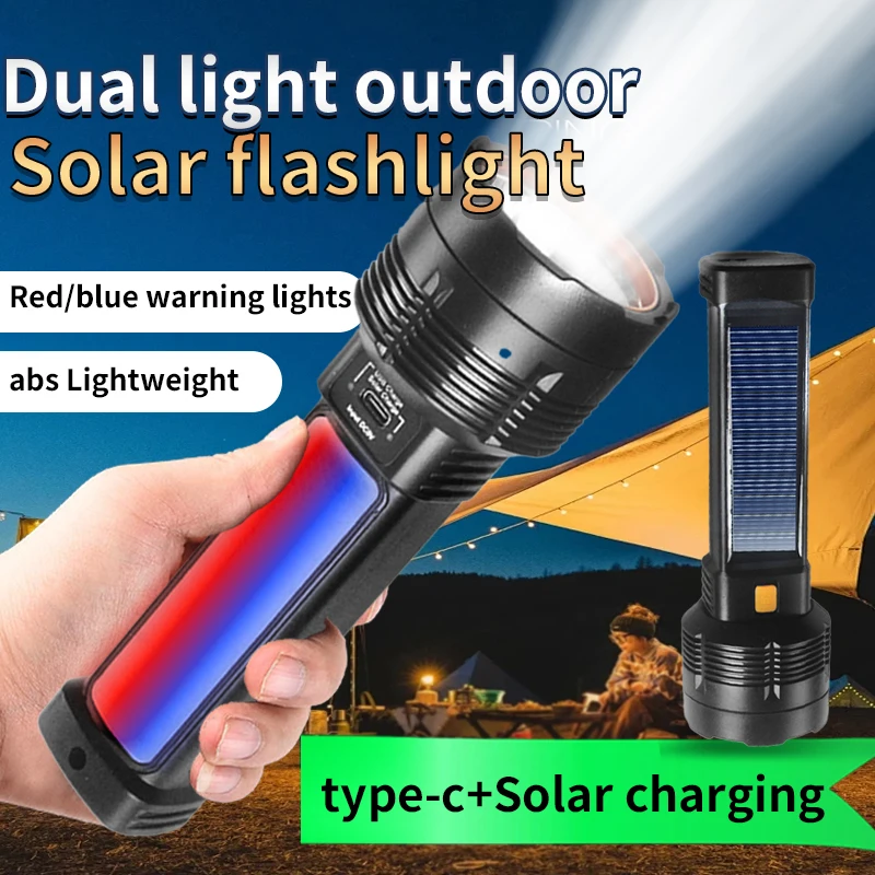 

Solar Type-C Rechargeable Flashlight Night Work Lighting Flashlight with COB Side Light Waterproof Camping Outdoor Torch