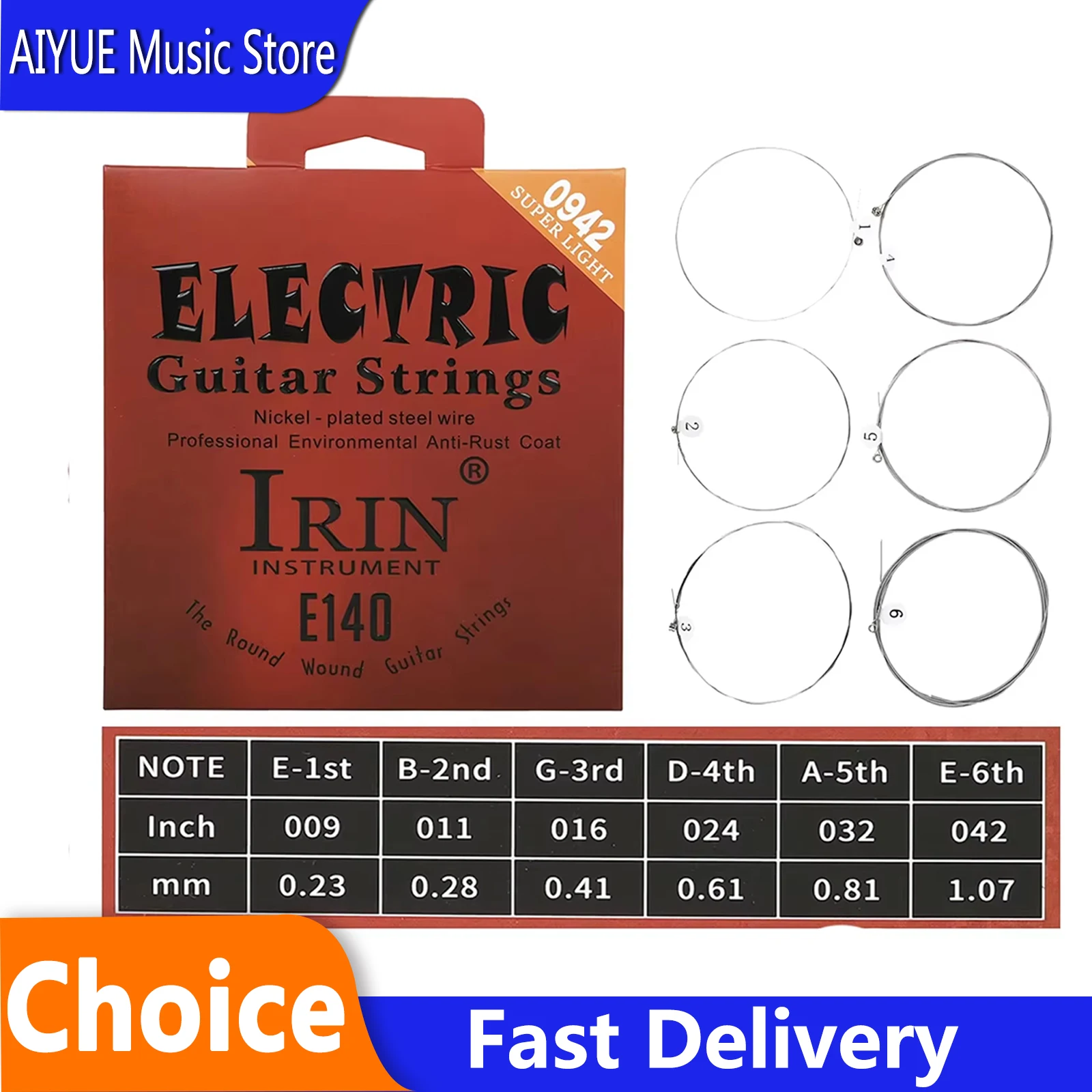 IRIN E140 Electric Guitar Strings High Carbon Steel Nickel Steel Wound Antirust Professional Guitar String Instrumen Accessories