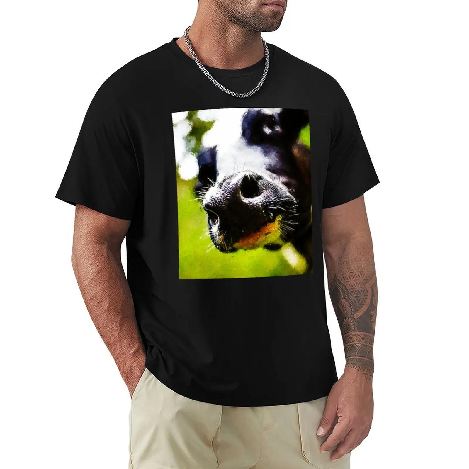 Cute Holstein Friesian Cattle nose portrait, Oil Painting Holstein Dairy Cow, Holstein Dairy Cow Oil Pastel Painting, Fr T-Shirt
