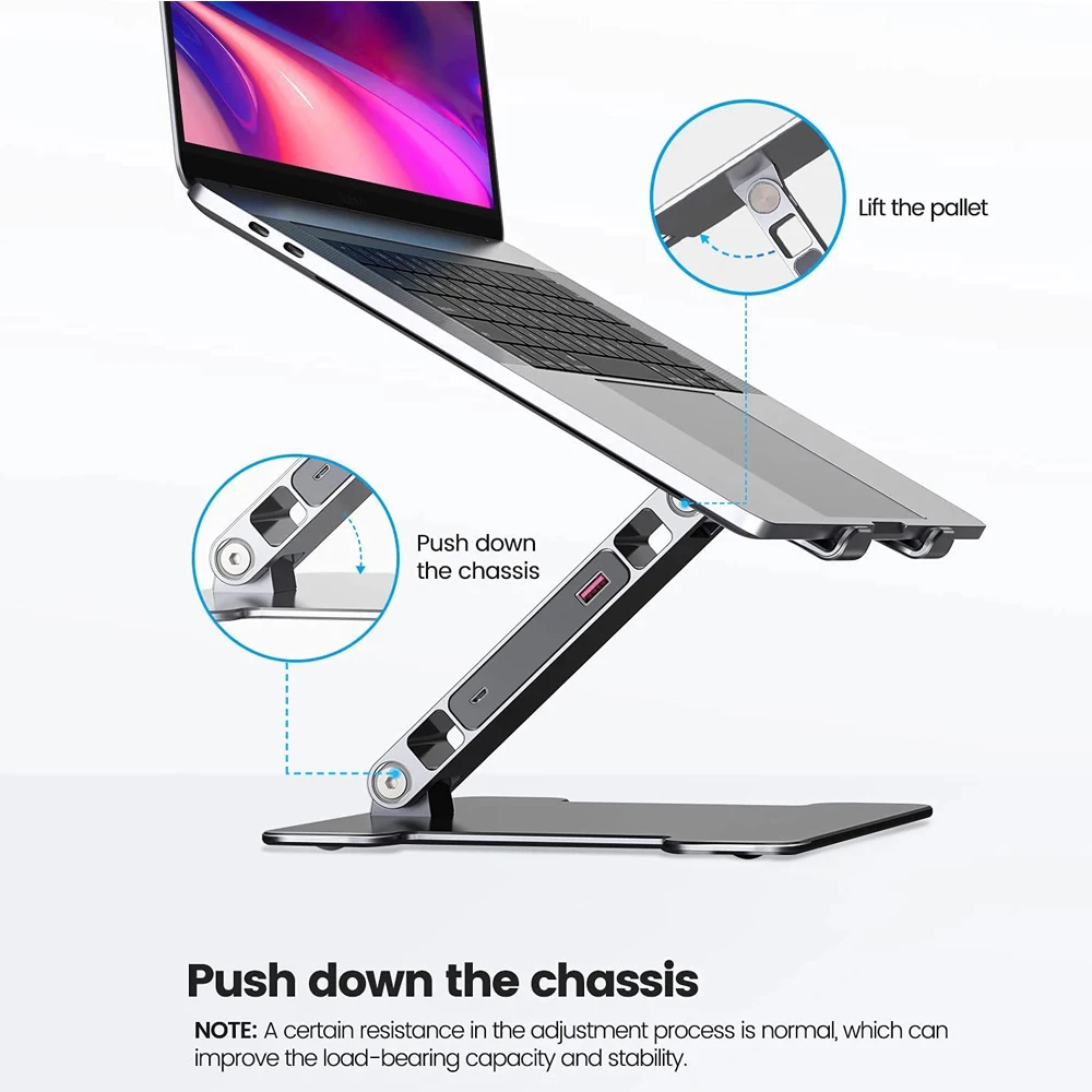 Imagem -04 - Orico Portas Usb3.0 Ajustável Dobrável Laptop Stand Alumínio Notebook Riser Desktop Laptop Cooling Stand para Macbook Dell