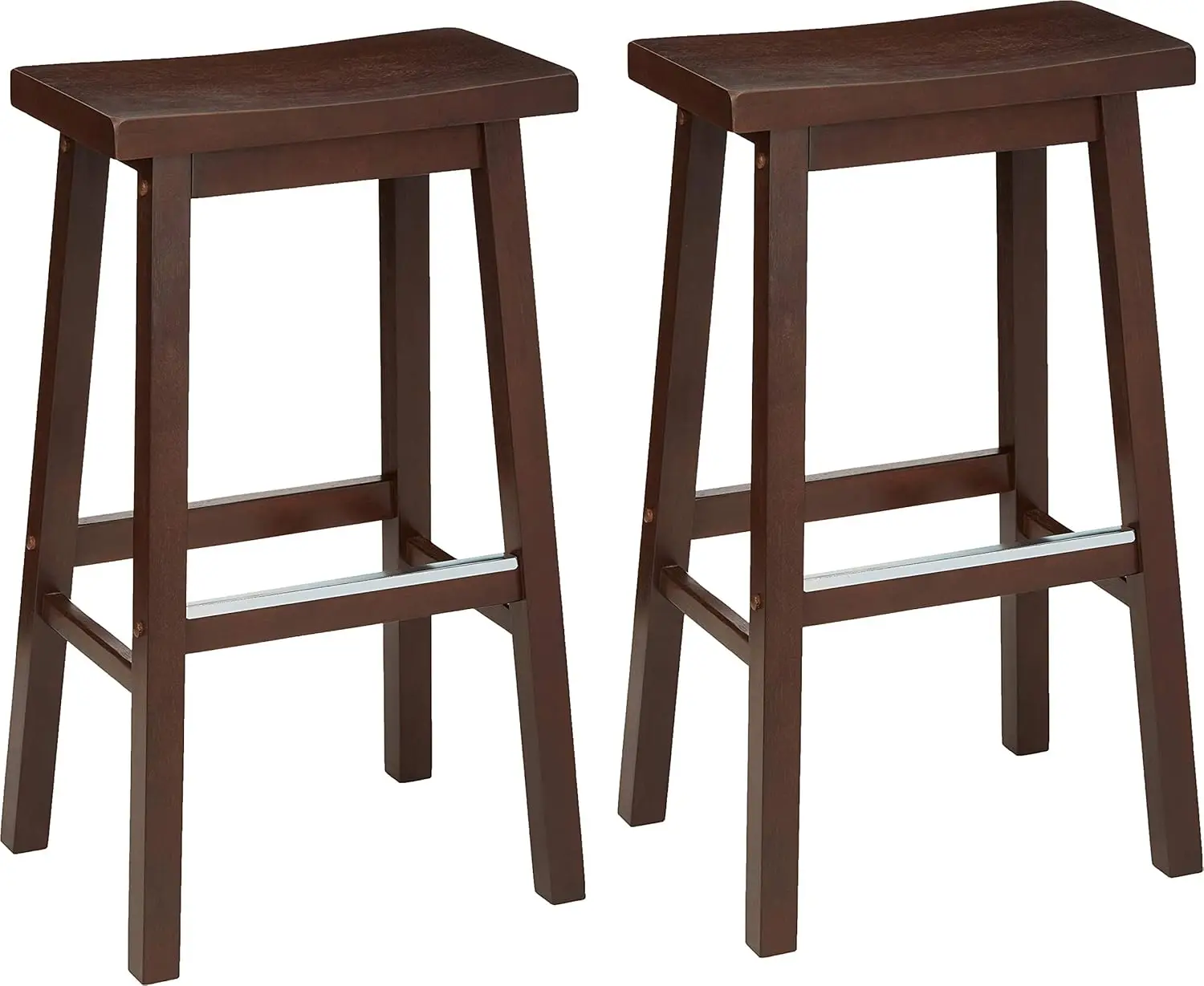 Solid Wood Saddle-Seat Counter Height Bar Stools for Kitchen Island and Home Bar with Footrest, 29-Inch Height, Walnut, Set o