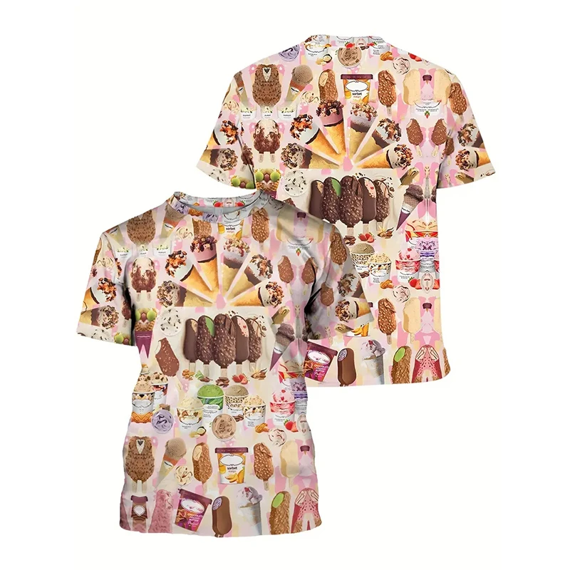 Camiseta de Verano 2025 con Estampado 3D de Helado para Hombre, Ropa Casual, Camiseta con Diseño de Cono de Helado, Camiseta con Diseño de Paleta Helada, Camiseta con Diseño de Helado