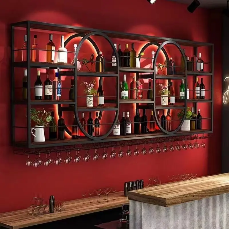 

Wall-Mounted Iron Red Wine Rack Cabinet Bar-Style Home Storage Organization Living Room Wine Cabinet