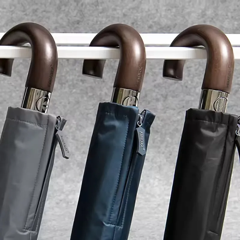 

Автоматический складной зонт для мужчин и женщин, большой ветрозащитный зонт для гольфа от дождя, деревянная ручка, бизнес, 10 ребер