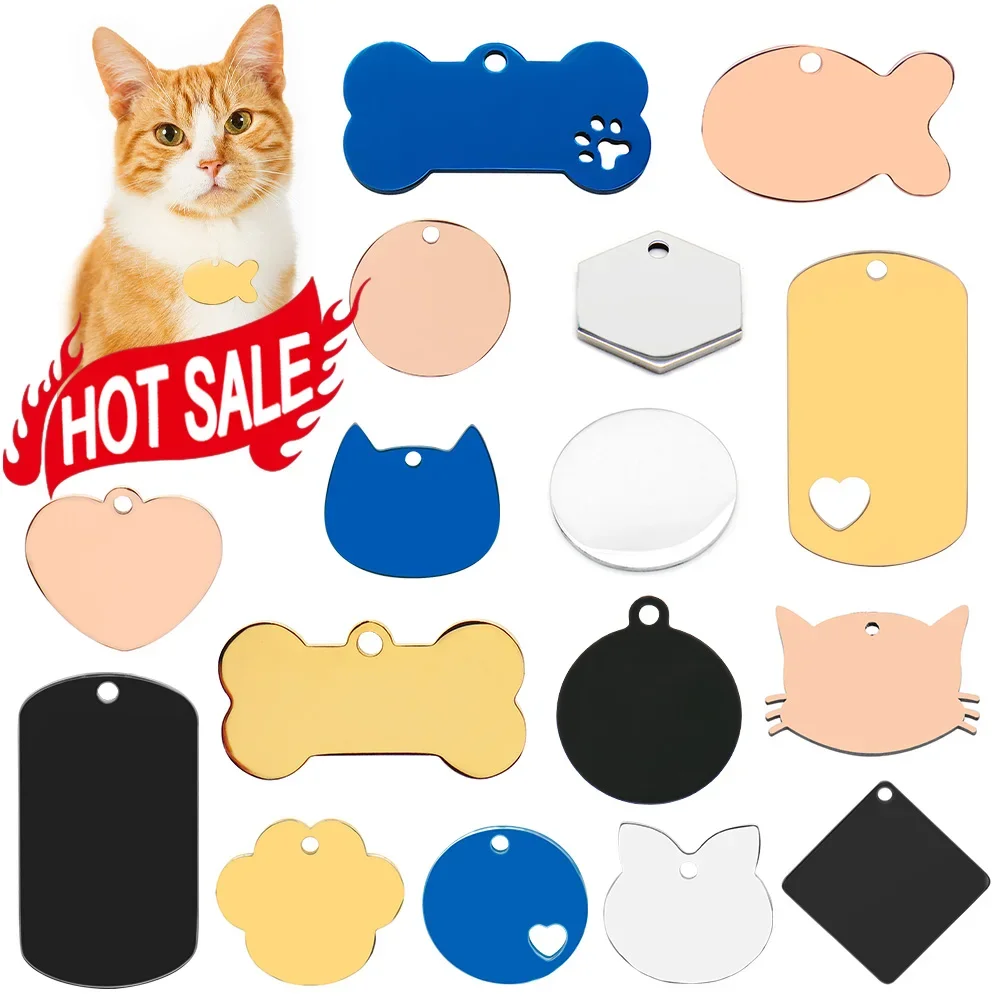 20Pcs  Personalized Pet Dog Name Tags Shiny Steel Blank Engraving Kitten Puppy Anti-lost Collar Cats Nameplate