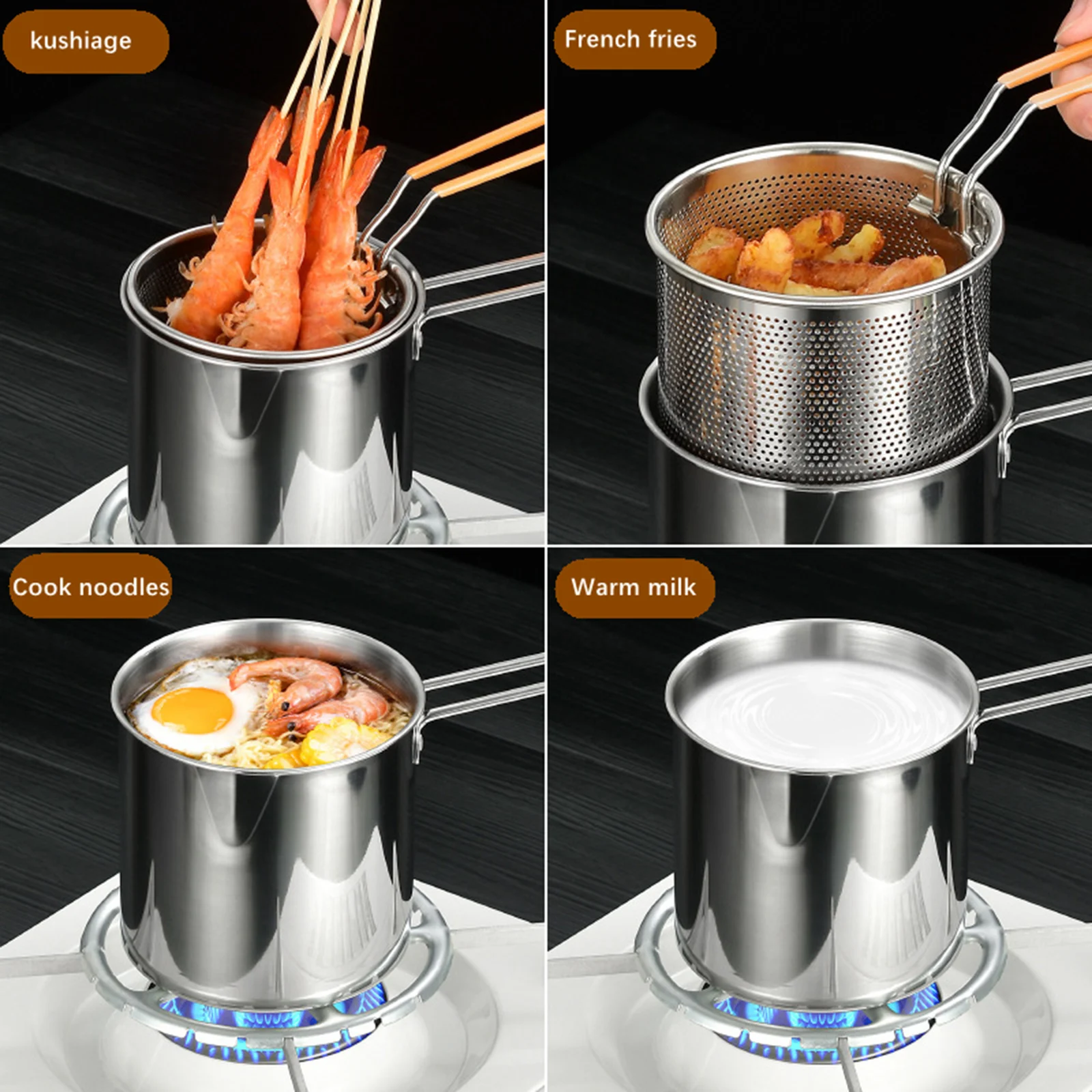 304 Stainless Steel Oil Fryer With Filter Screen Electromagnetic Stove Household Mini Fuel-Efficient Multifunctional Small Fryer