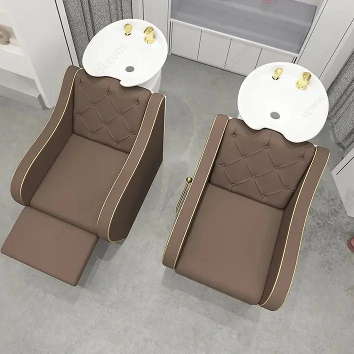 Hairdressing Shampoo Bowl Chair, Hair Salon Furniture, Backwash Unit with Massage, Brown Color