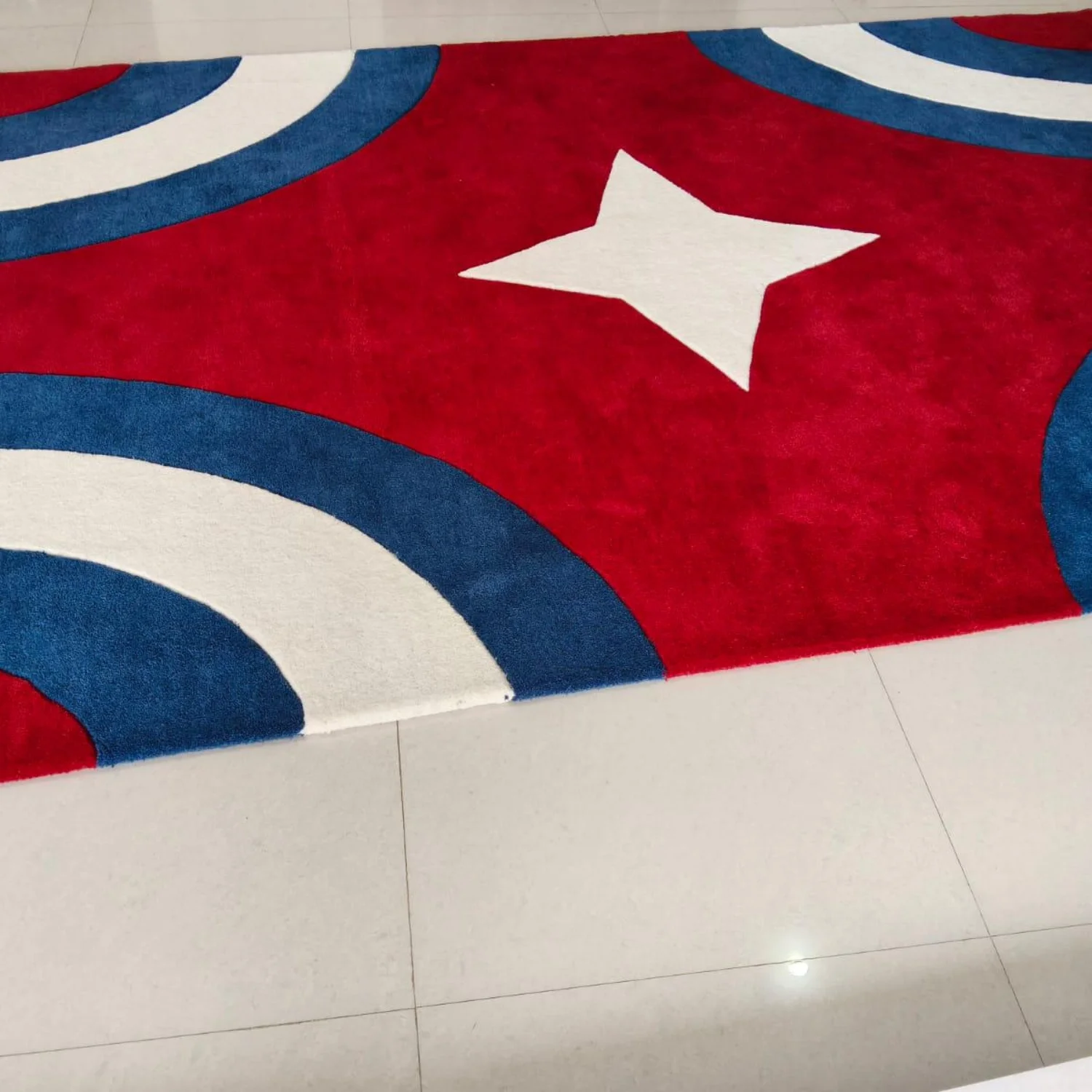 Room Decor Rug  H1andTufted Wool Star Carpet Red, Blue, White Abstract Plush Rug
