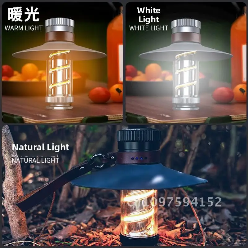 

High Capacity Outdoor Camping Lamp Long-Range Fluorescent Light Double Spiral Atmosphere Irradiation Flashlight Gunmetal