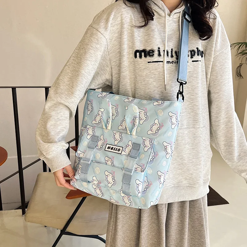 Sanrio Kuromi Cinnamoroll Melody Anime podwójnego zastosowania płócienna torba, Cartoon Tote torebka na ramię, uroczy, swobodny dodatek do