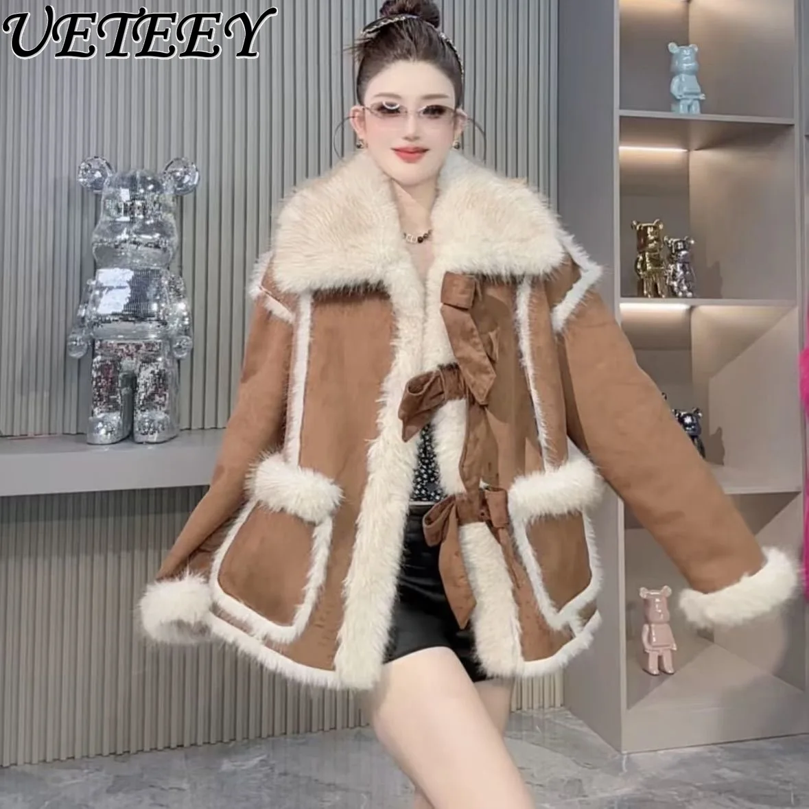 2025 جديد الشتاء سميكة الدافئة اصطف فضفاض التخسيس تنوعا معطف الفرو للنساء الملابس منتصف طول الفراء سترة معطف سترة #4