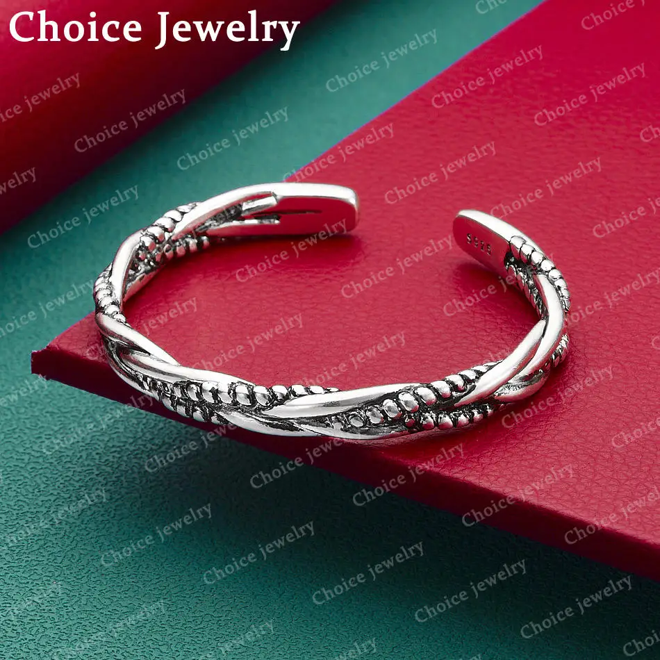925 Sterling Silber Armreif Retro Twist Armband für Damen und Herren Schmuck Mode Party und Alltag