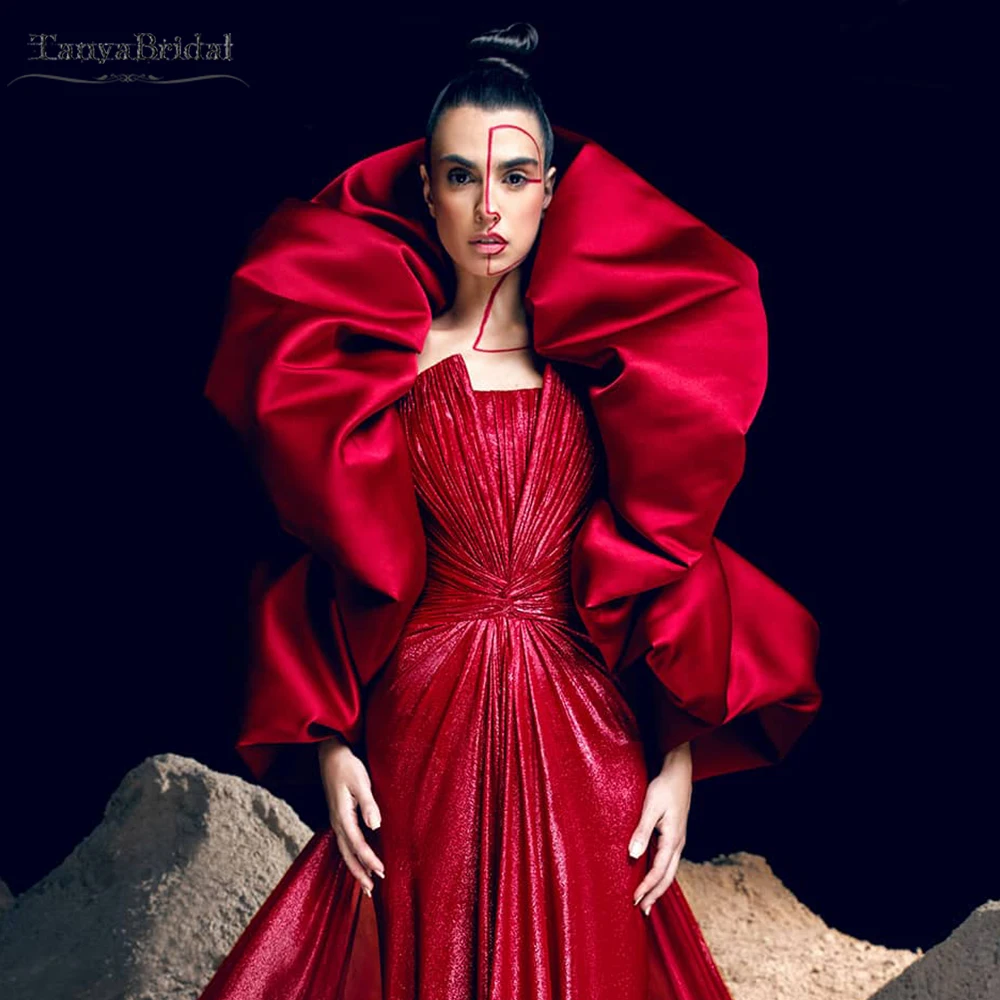 Rad Voluminous Satin Duchess Shoulders Cape New Fashion Puff Bolero Wrap With Sleeve Chic   DJ204 image 3
