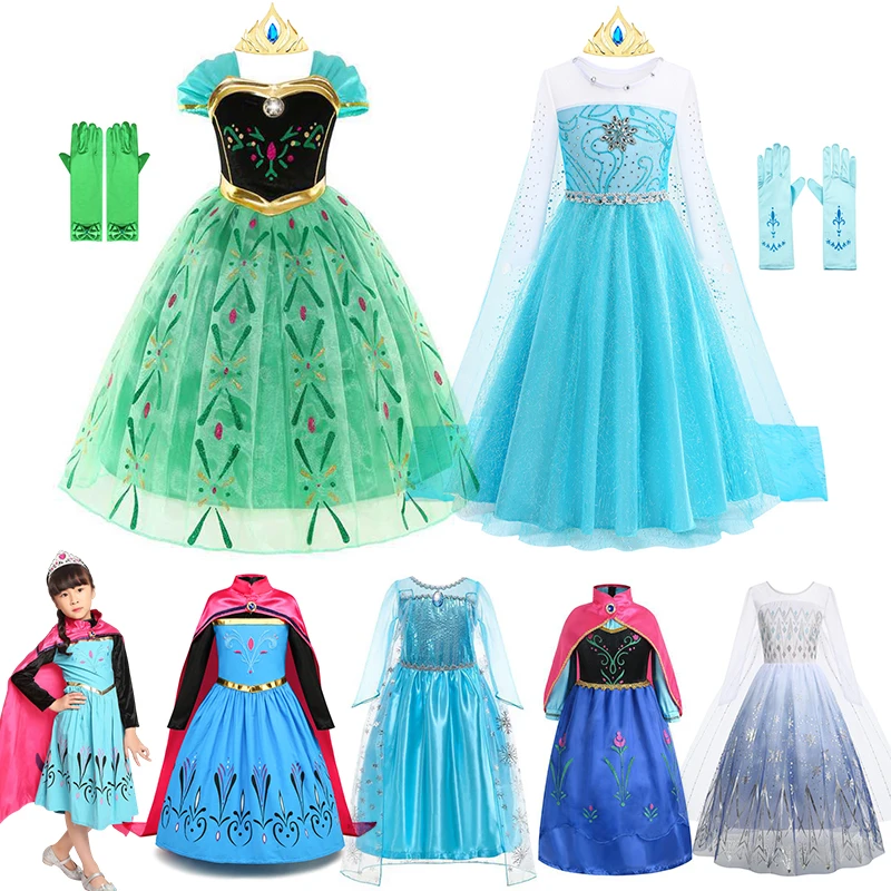 

Elsa Anna Princess Dresses Girls Mesh Sequin Dress Kids Cosplay Snow Queen Costumes Halloween Carnival Birthday Party Gowns