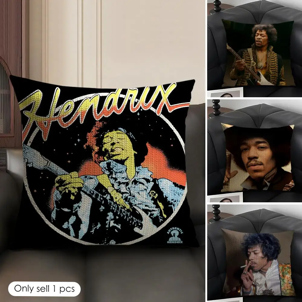 Jimi H-Hendrix rock Cushion Cover Natural Linen Organic Fabric Double-Sided Printing Sofa Home Decor Gift Pillow Case