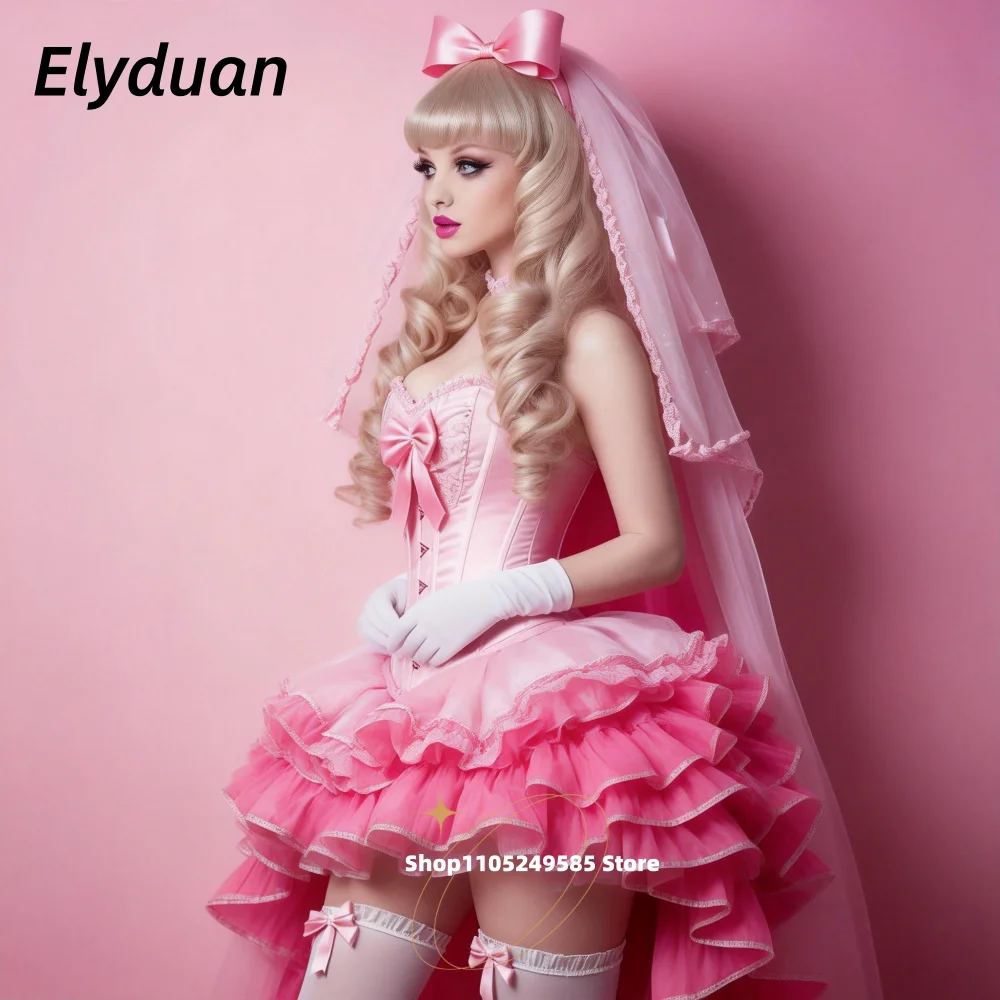 Pink High Low Lolita Prom Dress Short Front Long Back Corset Ruffles Frilly Special Occasion Birthday Party Dresses Customized