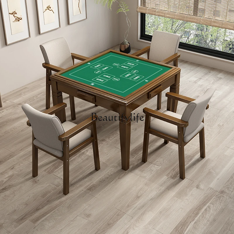 04*Chinese solid mahjong table hand rubbing chess and card table chess table