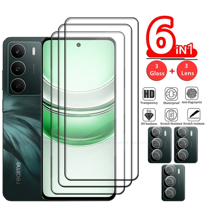 6-in-1 For Realme C71 Glass Realme C71 Tempered Glass Full Cover Glue 9H HD Phone Screen Protector OPPO Realme C71 Lens Glass