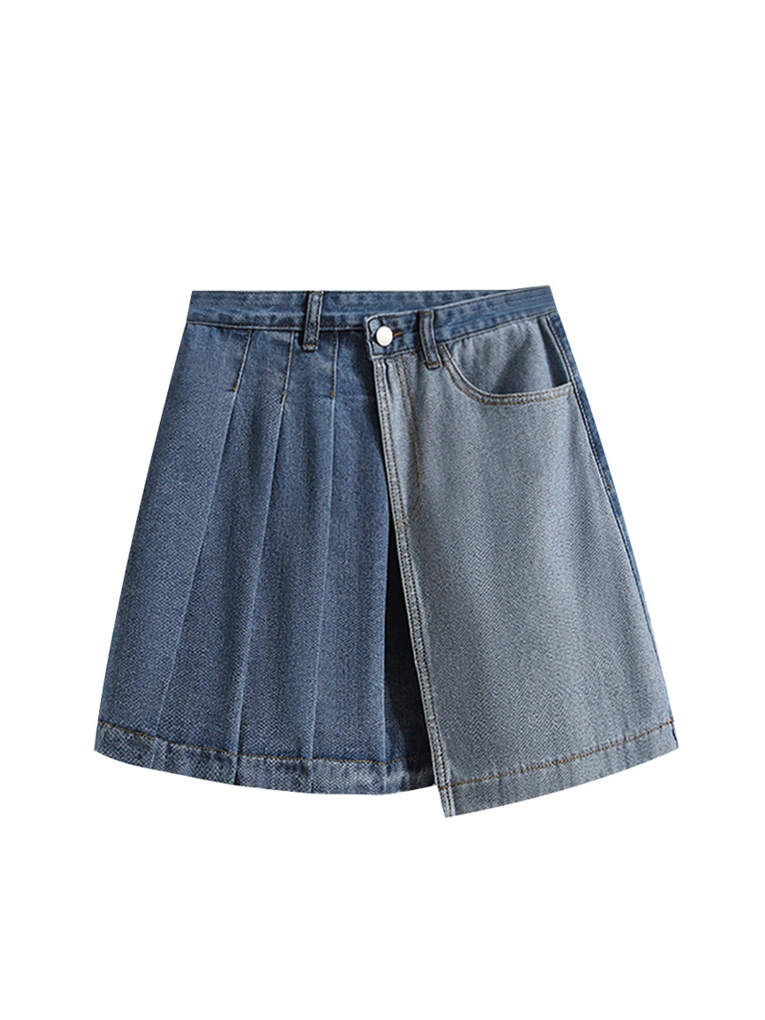 Women's Blue Mini Pleated Denim Skirt Vintage 2000s High Waist Jean Skirt Harajuku Korean Style Y2k A-line Cowboy Skirt Summer
