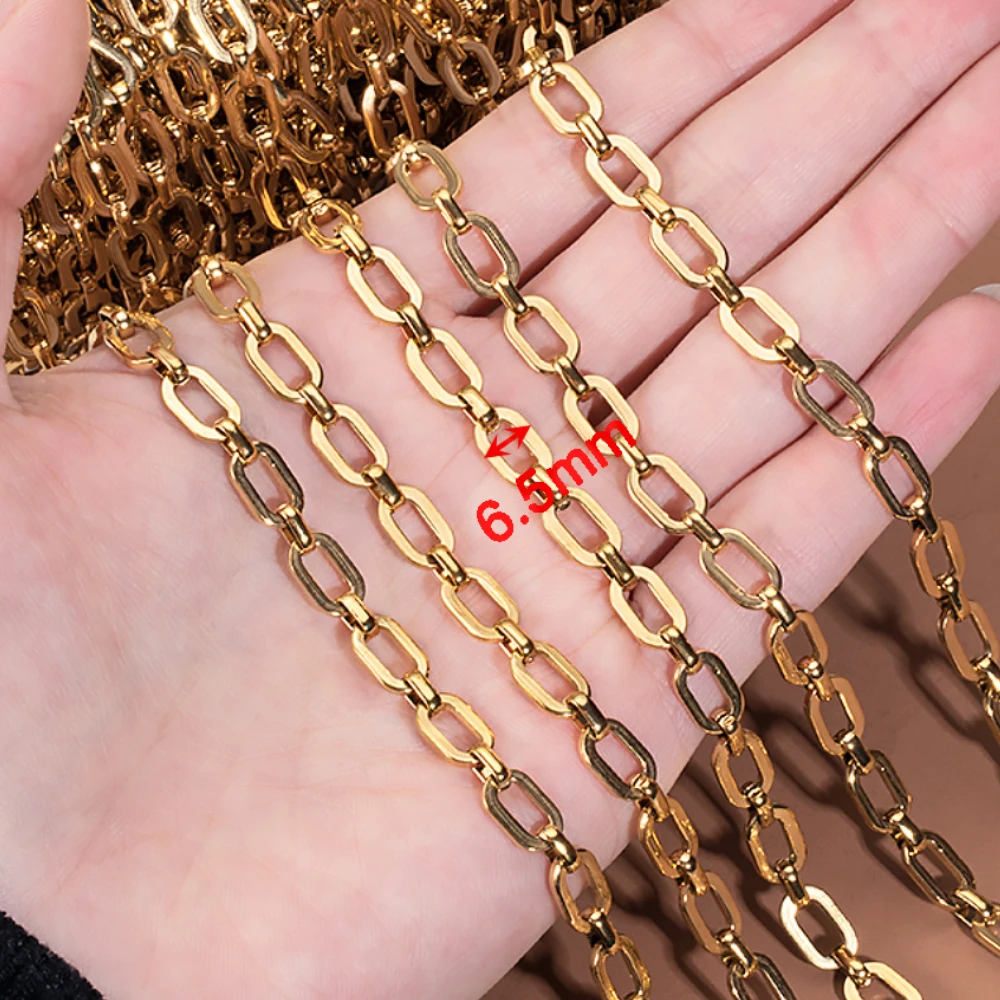 1M NO FADE Stainless Steel Square Link Chain for DIY Necklace Bracelet 6.5mm Rolo Cable Link Chains Jewelry Making Supplies Bulk