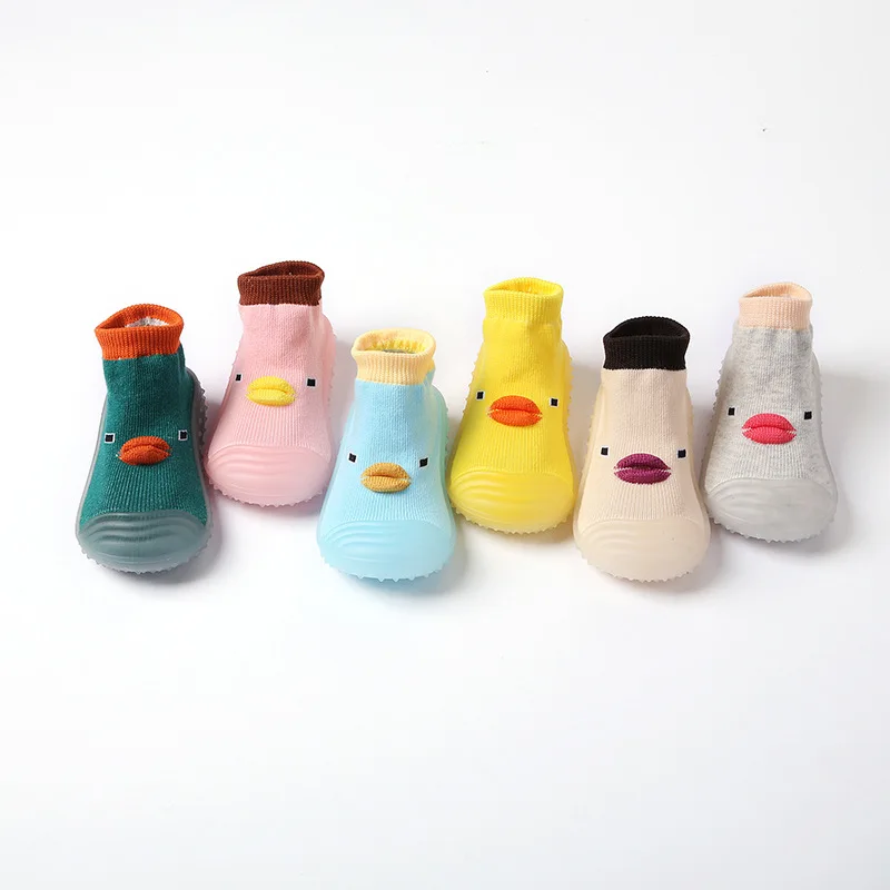 Baby Floor Socks and Shoes with Anti Slip Soft Sole Silicone Cute Little Duck Walking Socks and Shoes