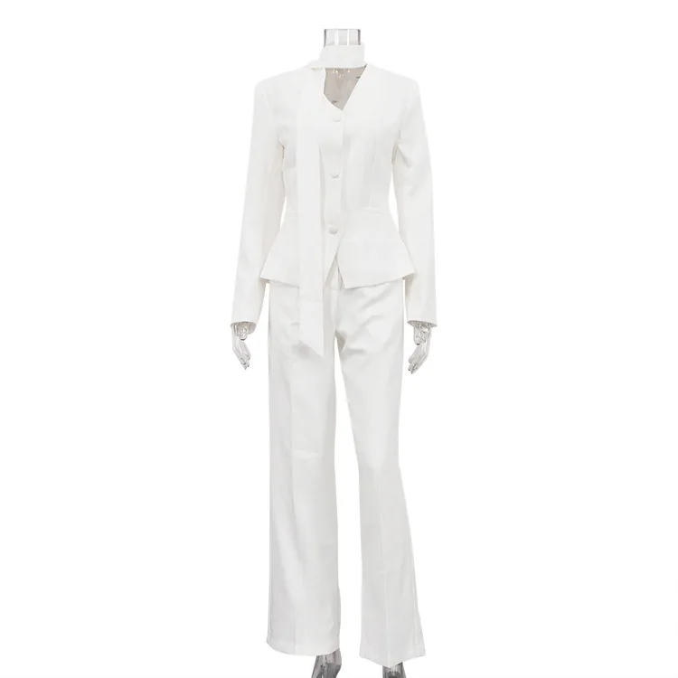 YYAHAHAS 2pcs Women Pant Suit 2025 Autumn V Neck Blazer & Wide Leg Trousers Office Lady Workwear Co-ord Set Business Casual