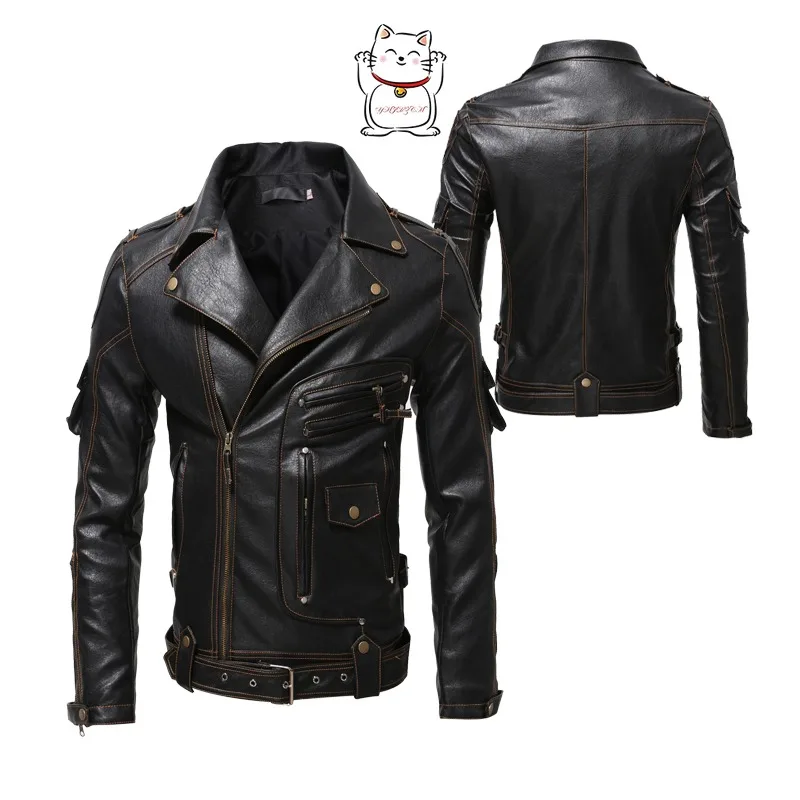 

Men's fashion motorcycle rider cosplay jacket Halloween outfit PU leather jacket cool zipper pocket leather jacket clothing hot