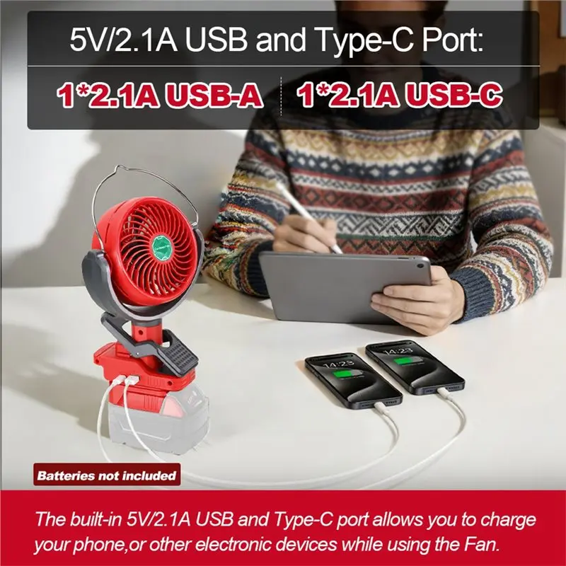 BABZ Cordless Clip Fan Portable Battery Powered Fan for 18V USB Stroller Fan Camping Fan for Home Outdoor