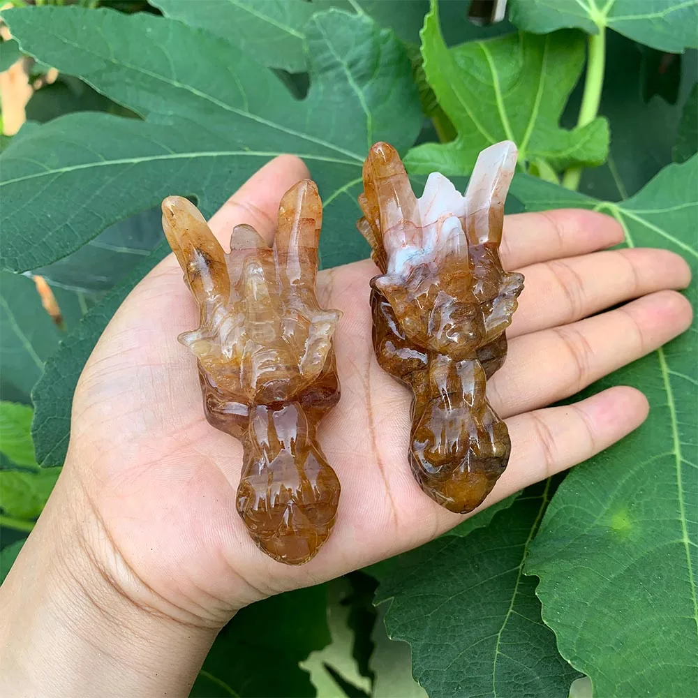 8cm Yellow Hematoid Quartz Dragon Head Hand Carved Crystal Figurine Reiki Healing Energy Stone Spiritual Decor Gift