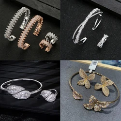 Luxury Jewelry 18K gold plating Bangles High Quality Sparkling Zircon Bracelet +Ring For Women Girl Party Wedding Gifts set