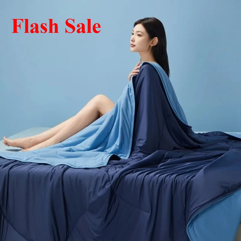 لحاف مكيف الهواء من الحرير الجليدي لعام 2025، لحاف شيا ليانغ قابل للغسل في الغسالة، قطن محبوك من جانب AB
