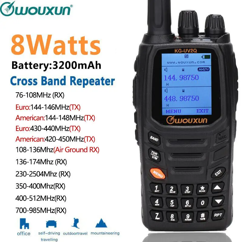 10 Stück Original WouXun KG-UV2Q 8W 999CH Powerfrul 7 Bänder/Air Band Cross Band Repeater Classic Circuit Walkie Talkie