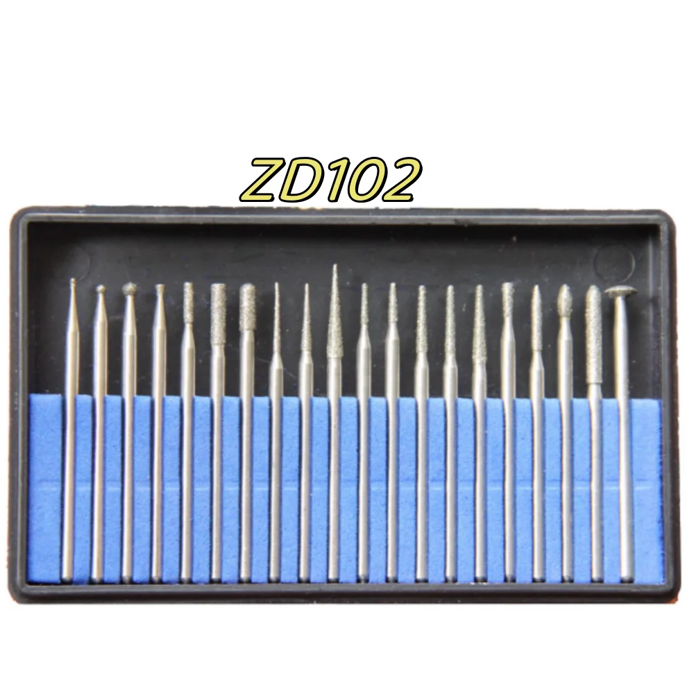 20 Pieces / Box ZD102 Tiny Cut Dental Lab Used Diamond Burs Kit Alloy Metal Polisher Diameter 2.35MM Jewellery Stone Grinder