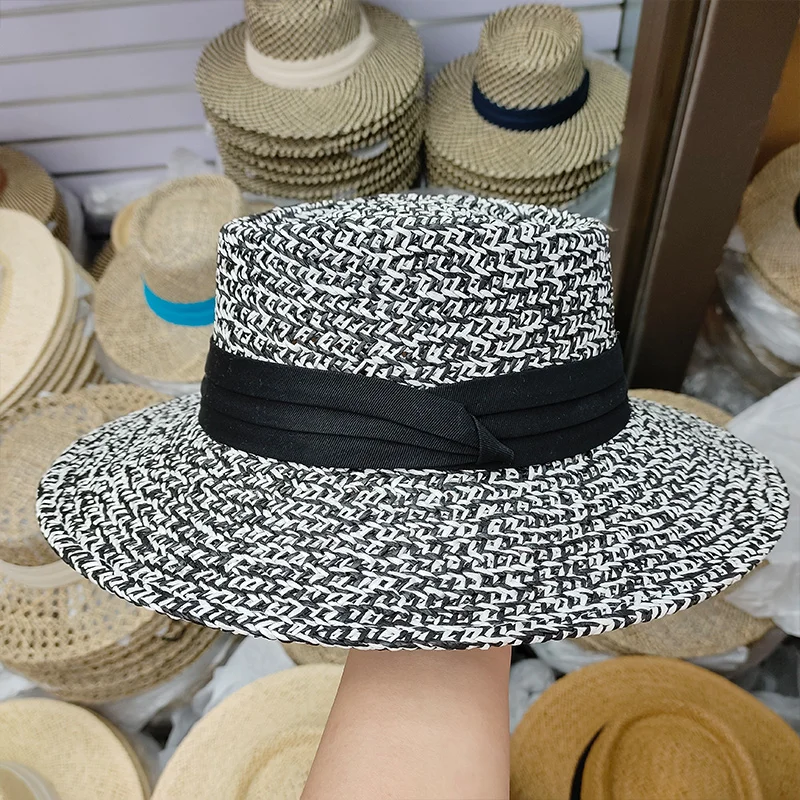 Retro straw hat natural grass hand-woven bump top Hepburn style holiday beach summer sun hat for woman