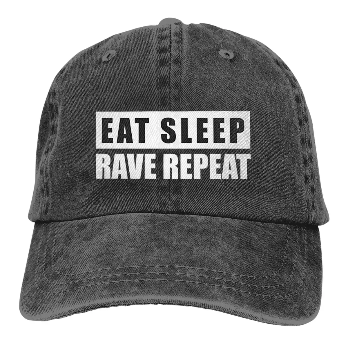 

Classic Eat Sleep Rave Repeat Baseball Cap Unisex Style Distressed Washed Sun Cap Outdoor Running Unstructured Soft Caps Hat