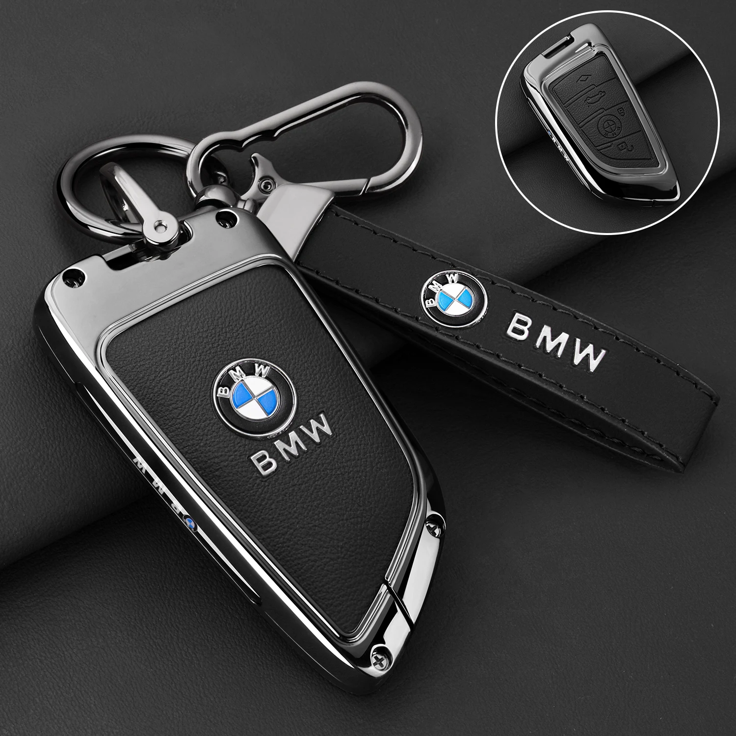 

High-grade Zinc Alloy Leather Car Remote Key Case Full Cover Shell Bag For BMW 3 5 7 Series X1 X3 X4 X5 X6 F15 F16 G30 G11 F48