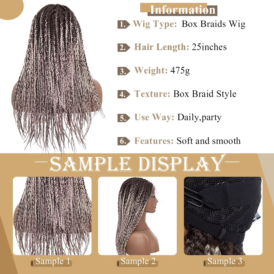 My-Lady Synthetic 25inches Lace Front Box Braiding Wig Frontal Brazilian For Black Woman Long Straight Blonde Hair Braided Wigs