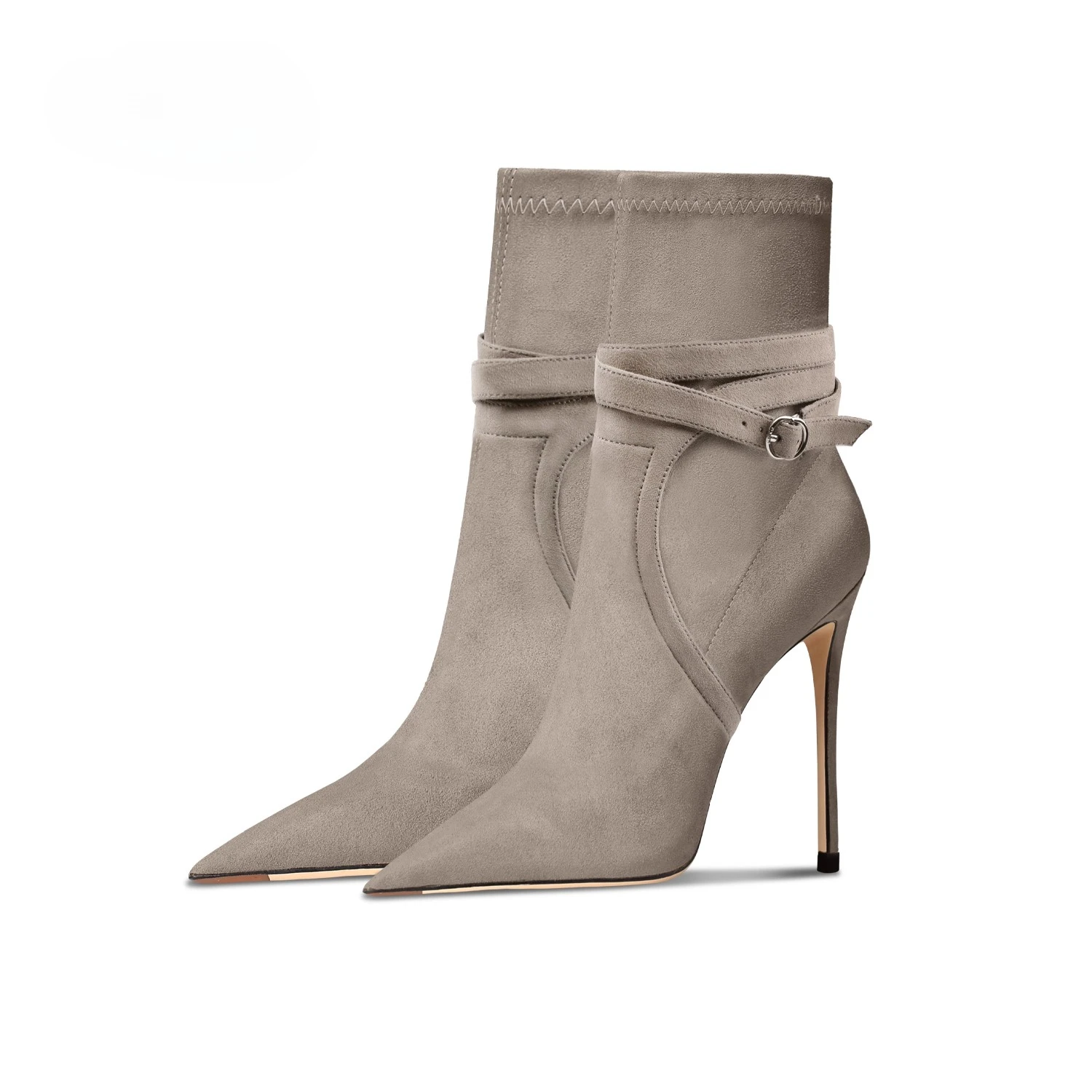 

Khaki Suede Ankle Boots Women 2025 New Autumn Winter Slim Heels Stretchy Boots