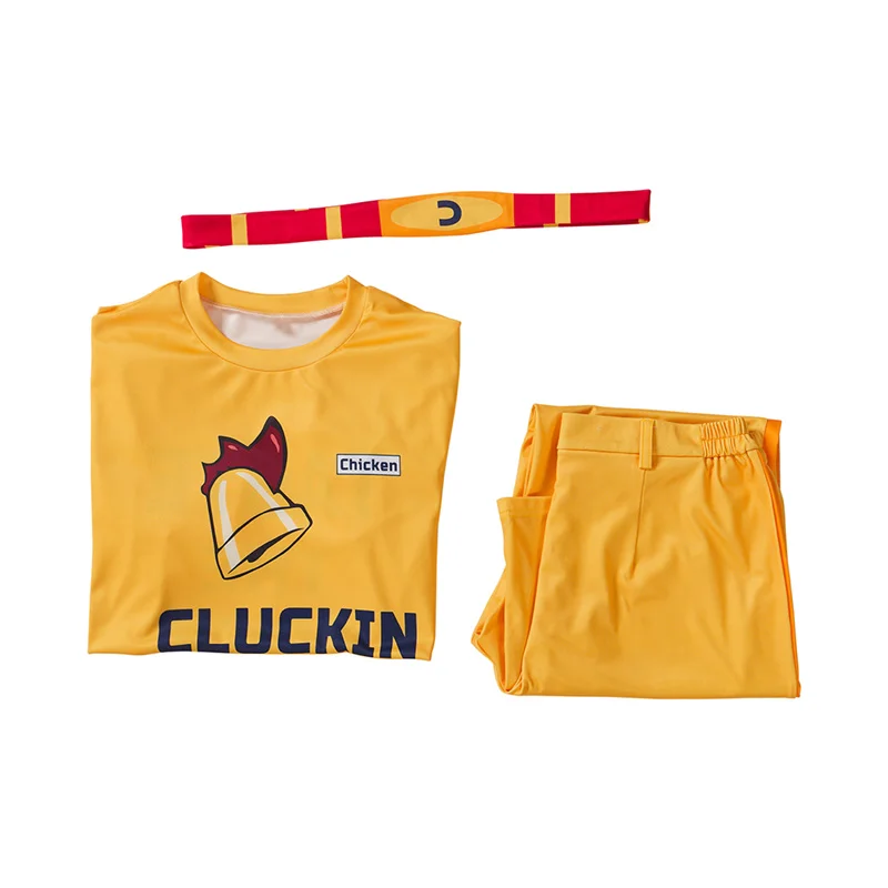 Disfraz de Cosplay de Cluckin Bell para hombre, uniforme divertido amarillo, trajes de fiesta de Halloween