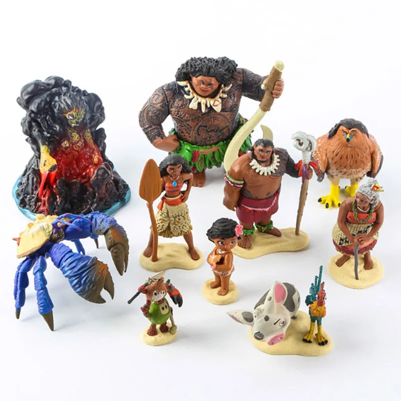 Disney 6-12pcs/set 6-10cm Moana Princess Maui Chief Tui Tala Heihei Pua Action Figure Brinquedo Toys For Children Birthday Gift